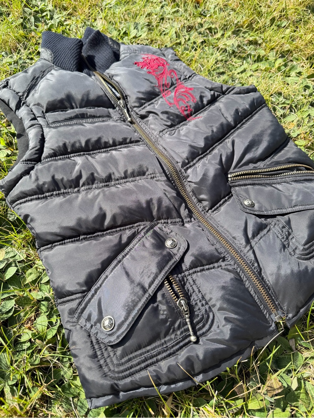 Vintage Harley-Davidson Y2K Black Quilted Puffer Vest Red Embroidery NWOT - Picture 7 of 13